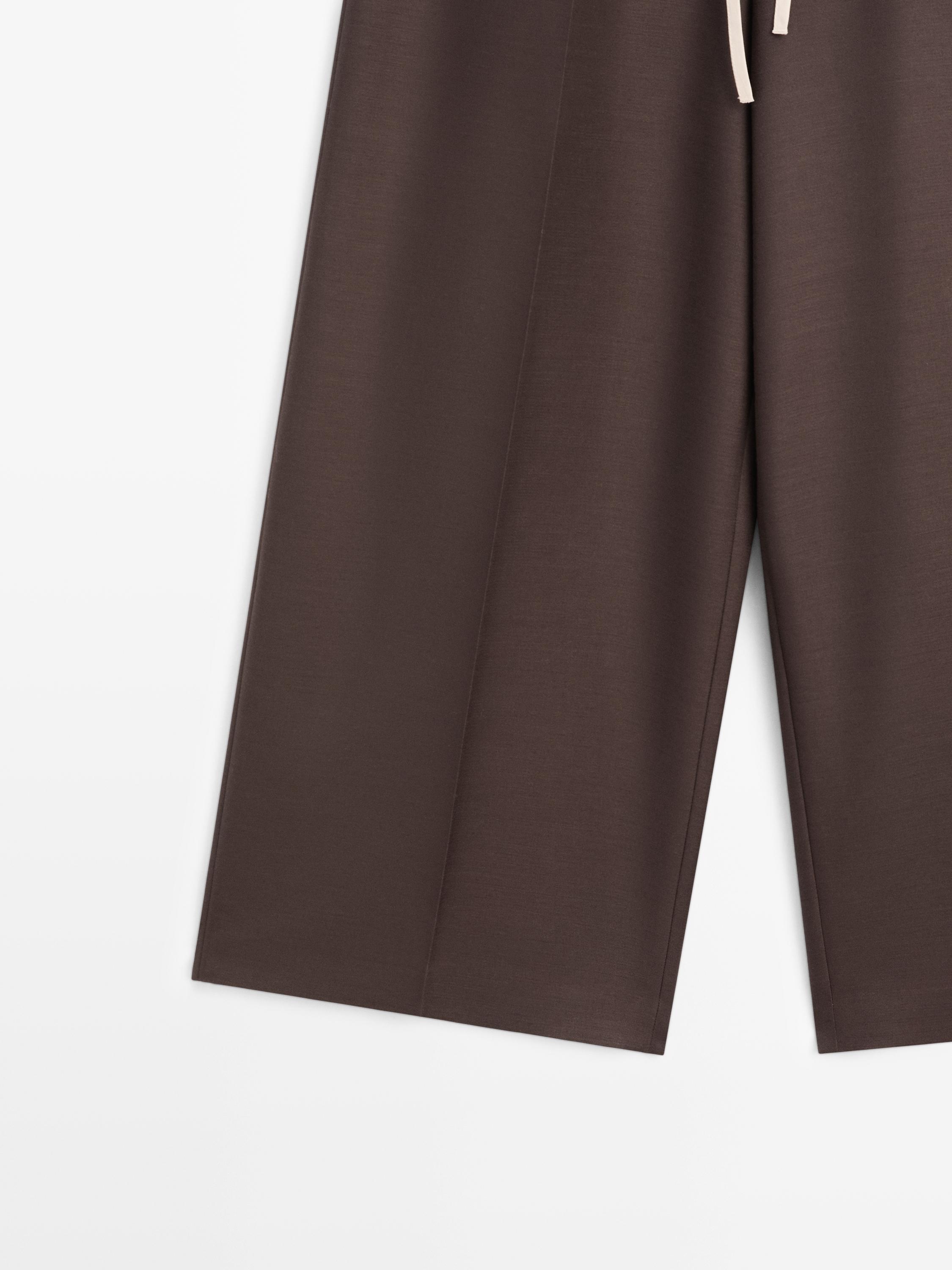 Wool blend contrast drawstring trousers